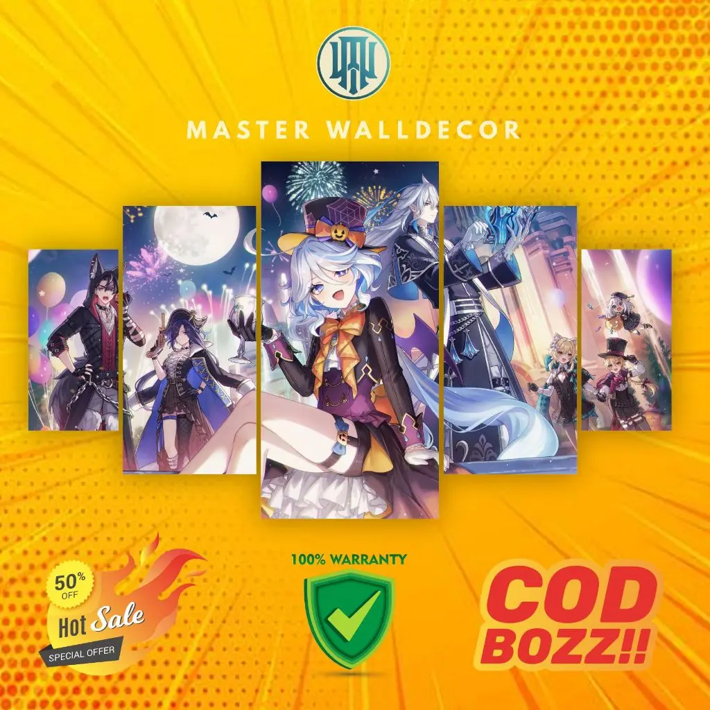 MASTER - Hiasan Dinding Poster Kayu FURINA GAME GENSHIN IMPACT 1 Set Gantungan Besi Frame