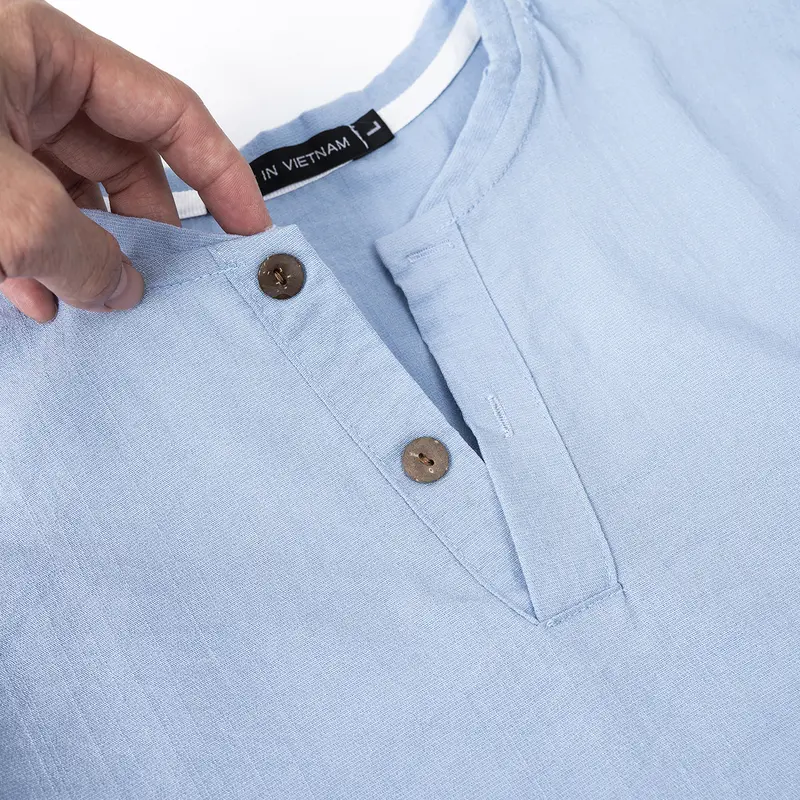 Áo Đũi Nam Cổ V Tay Ngắn Chất Liệu Đũi Mềm Mịn Mát Nhẹ Thoáng Mặc Như Không Mặc Menswear Cổ Tròn Sơ Mi Đen 7
