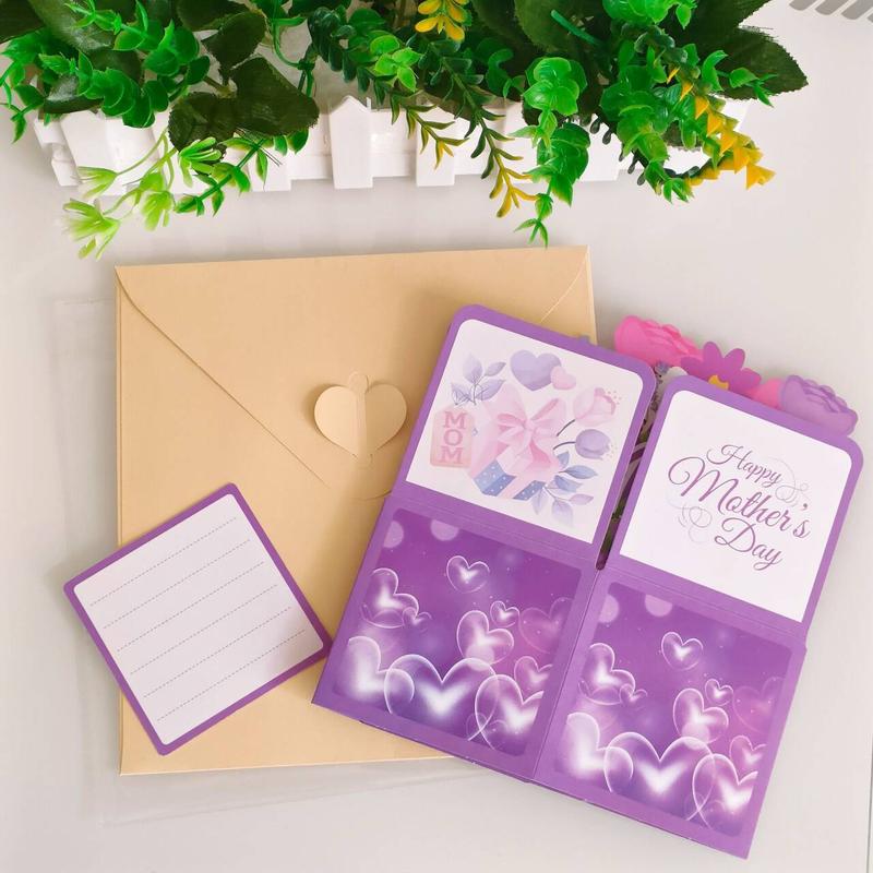 Flower Pop Up Card, 1 Count Creative Mother's Day Card with Envelope, Birthday Gift for Mom, Party Supplies, Gift Ideas 5