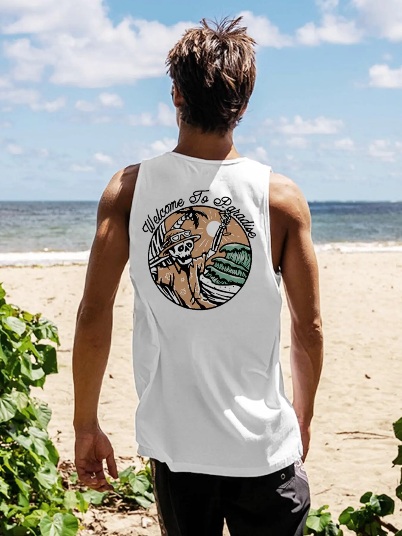 Men's Cartoon & Letter Print Round Neck Tank Top, Regular Fit Casual Sleeveless Crew Neck Top for Summer, Fashion Men's Clothes for Daily Wear