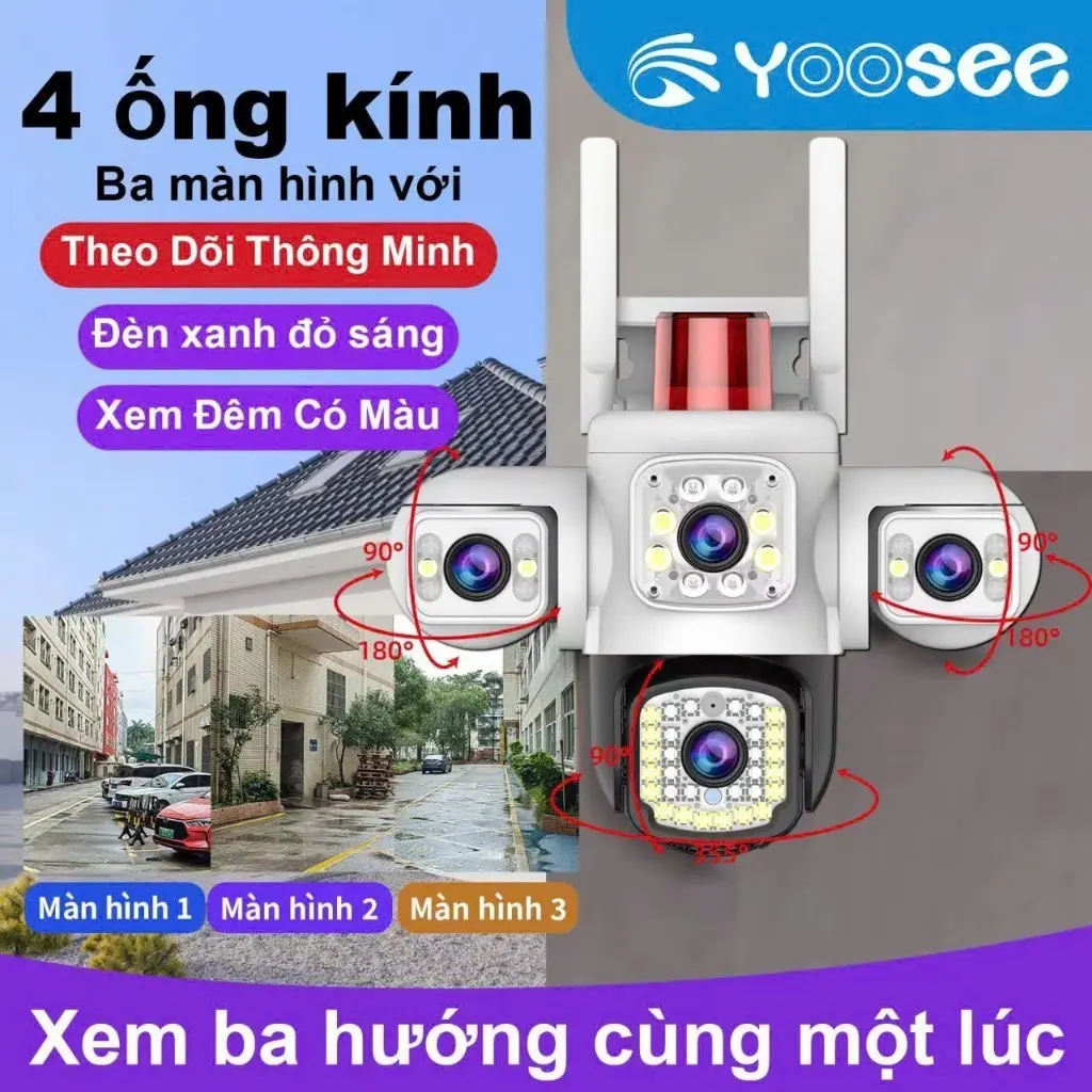 Camera wifi Yoosee 3 MẮT QUAY ĐỘC LẬP 16MP, xem 3 mắt cùng lúc đa chiều, đầy đủ tính năng đàm thoại - có màu đêm