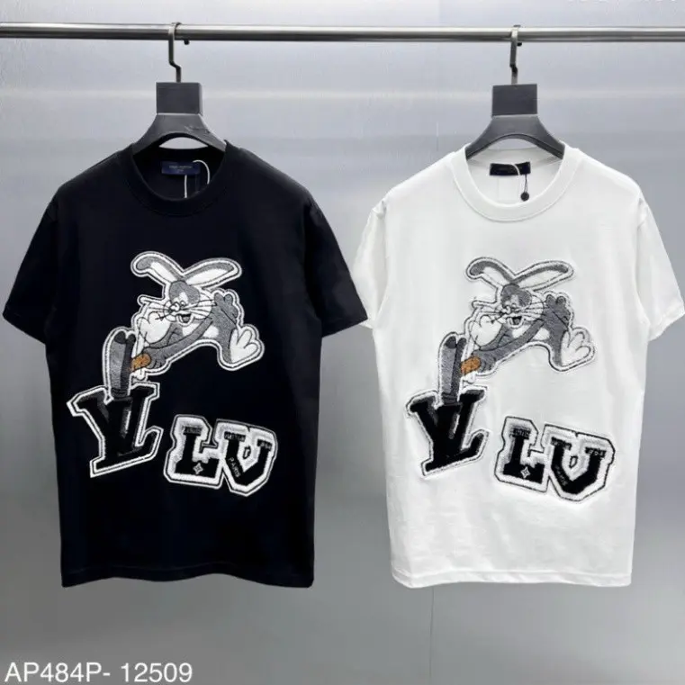 Áo phông nam nữ Premium Cotton Eo Vì thêu hình thỏ logo chữ bông xù xám thân cổ bo dày dặn đẹp AP484P