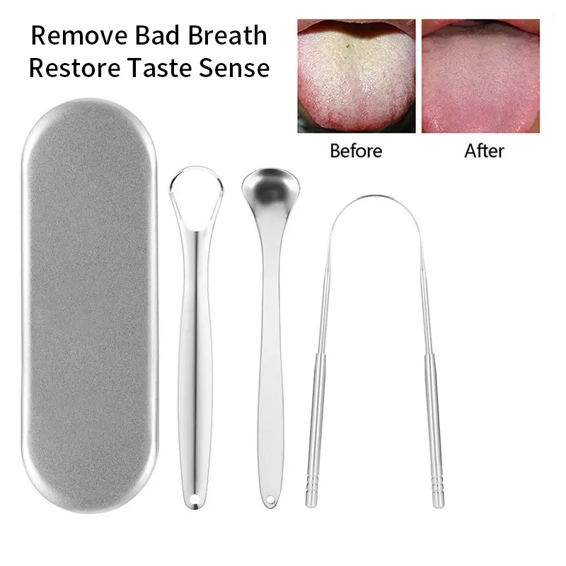 (free box) 3PCS/set Tongue Scraper Reusable Tongue Brush Cleaning Scraper Oral Care Keep Fresh Breath Improve Oral Hygiene Tongue Cleaner Tools Toothbrush Lemon Storage Cleansing