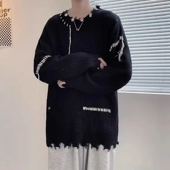 Áo sweater nam len đan thời trang unisex hàn quốc Áo len nam rách viền cá tính phong cách ulzzang đi chơi đi học học sinh, mặc nhóm 8