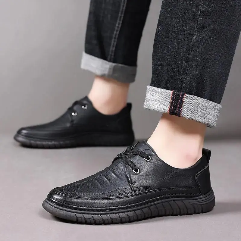 Sepatu kulit pria baru Sepatu kulit sapi kulit sapi lembut Sepatu kulit sapi kulit sapi bisnis kasual sepatu kacang kedelai kasual sepatu pria kasual sepatu pria bagian bawah lembut sepatu pria bagian bawah lembut malas tidak licin Shoes Pantofel 6