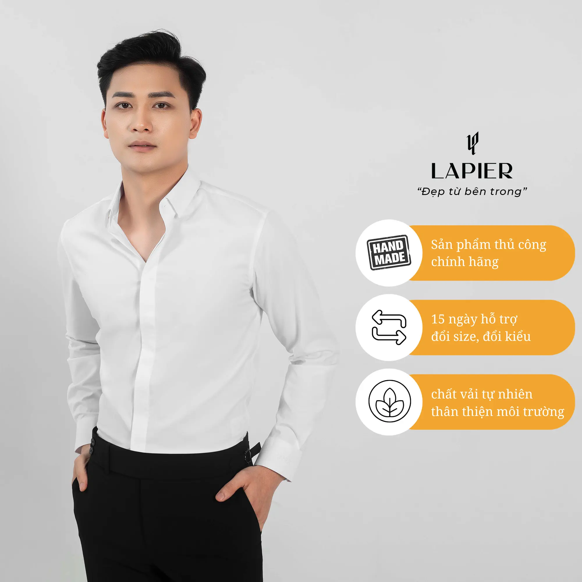 Áo Sơ Mi Trắng Nam Cao Cấp LAPIER Lịch Lãm Sang Trọng, Chất Liệu Bamboo Mềm Mại, Thoáng Khí