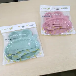 Tempat Makan Bayi 2 PCS Wheat Plate Set Sendok Garpu Bpa Free/Tempat Makan Bayi Motif kelinci Pink Dan Biru