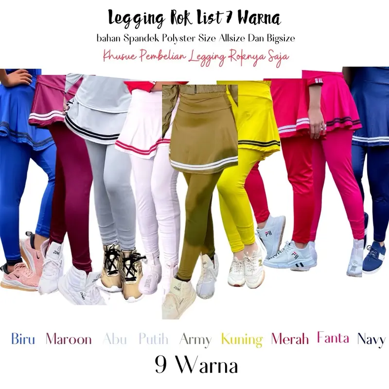 Legging Rok Olahraga 9Warna Lengkap (Legging Roknya Saja) Bahan Polyster Spandek Untuk Wanita Sebagi Fashion Olahraga Zumba Aerobik Fitness Gym Running Poundfit Renang dan Aktifitas Olahraga Lainnya 0