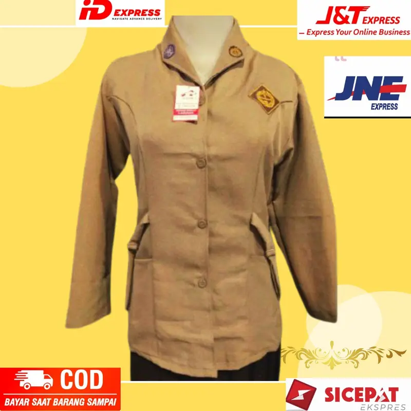 seragam sekolah baju Pramuka lengan panjang untuk perempuan SMP SMA coklat susu coklat kuning 1