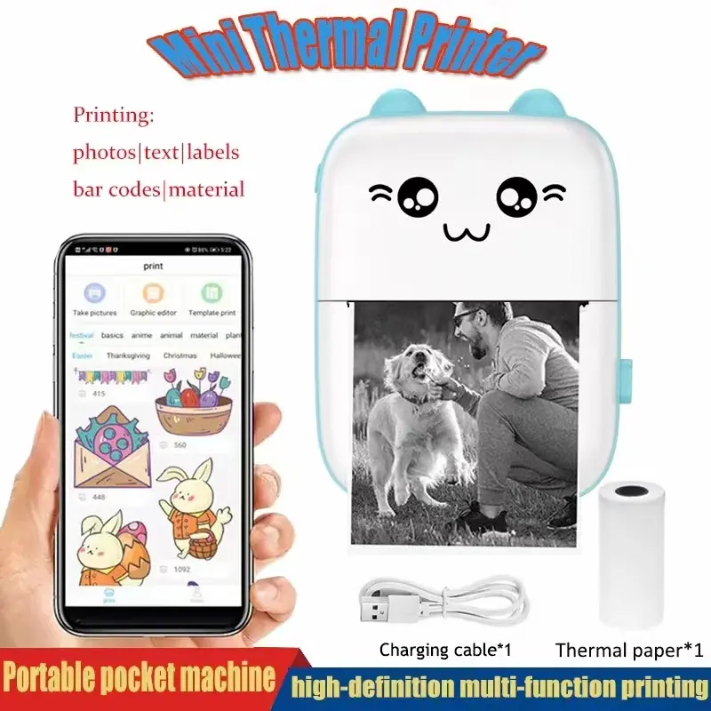 Portable Thermal Printer Mini Wireless BT 203dpi Photo Label Memo Printing Error Problem Transparent Sticker Color Paper polaroid