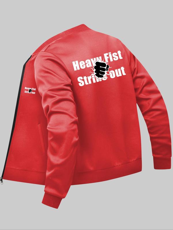 Men's Regular Fit Letter Print Zip Up Jacket, Casual Long Sleeve Pocket Outerwear for Daily Wear, Fashion Men's Clothes for All Seasons 6