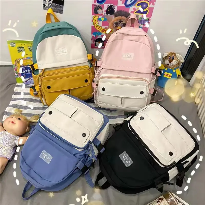 BEK Color Block Pocket Front Backpack Trendy Multi-Pocket Backpacks for Every Occasion