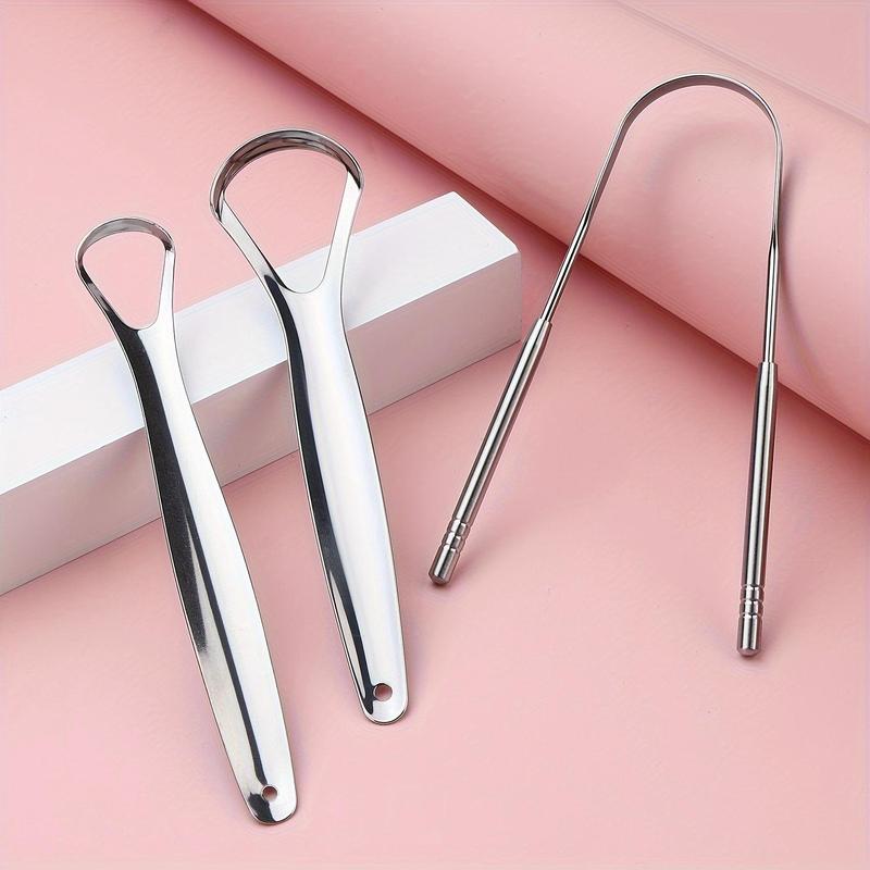Product Introduction of Stainless Steel Tongue Scraper Set, 3 Counts/set Portable Tongue Cleaner, Oral Care Tool for Adults, Easy To Use and Remove Bad Breath 0
