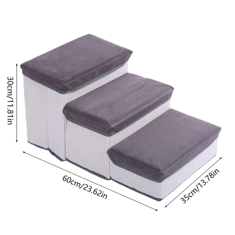 Foldable Pet Steps 3 Step Dog Stairs with Soft Flannel Cover Cats Staircase with Storage Box for Dogs Cats NonSlip 4