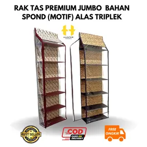 Rak Tas Gantung Premium Jumbo Motif Bahan Spond Micro (MOTIF) Alas Triplek Cover Plastik Mika Ketebalan 0,20