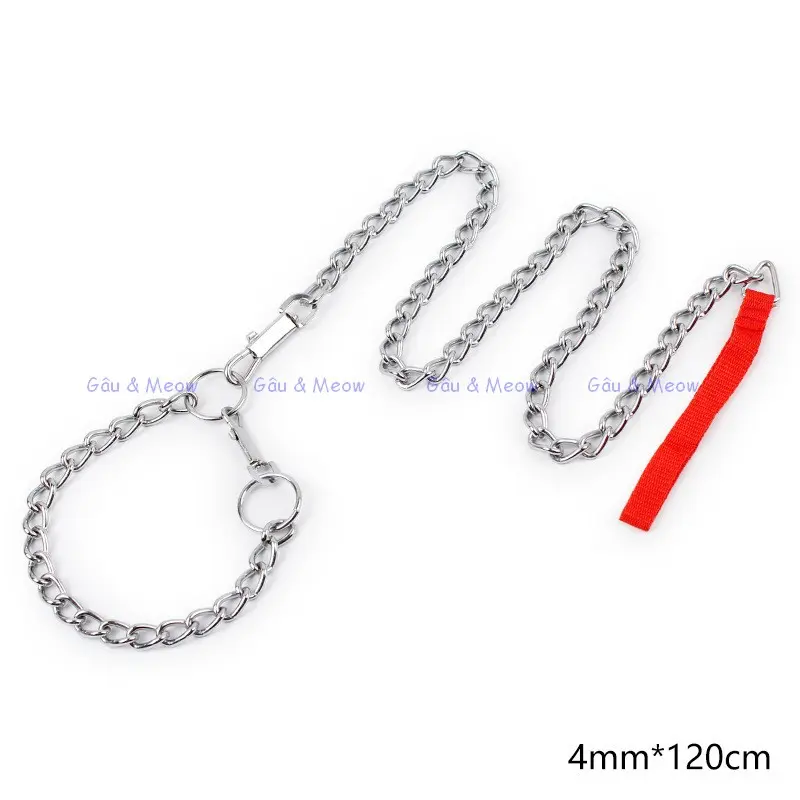 Bộ dây dắt dây xích chó mèo bằng sắt nhiều size dài 1m2 - có vòng cổ 0