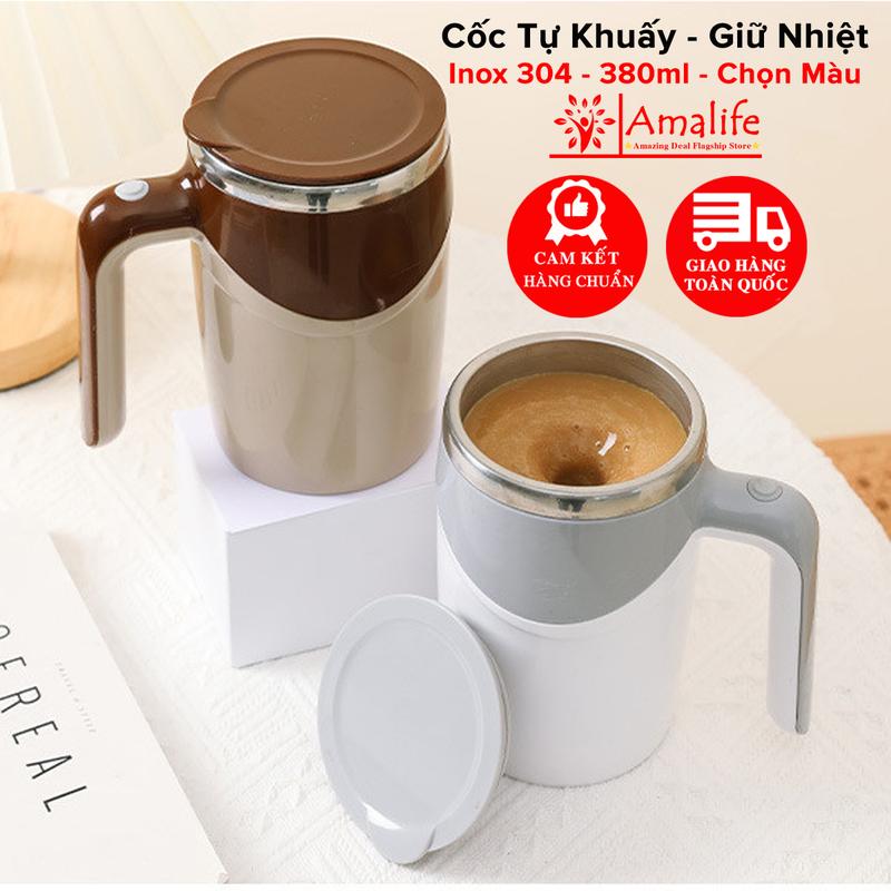 Cốc Tự Khuấy Tự Động 380ml Giữ Nhiệt Cốc Pha Cà Phê Sữa Ngũ Cốc Hoa Quả Cốc Khuấy Điện Bằng Thép Không Gỉ Cốc Xoay Lười Chính Hãng Amalife