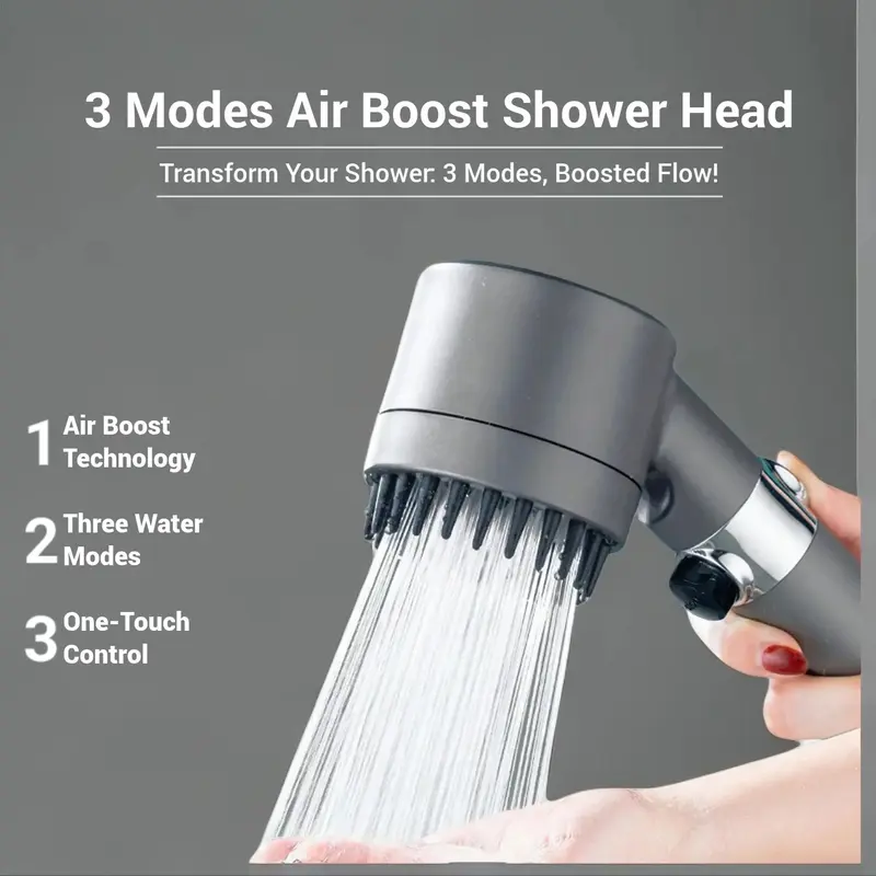 3 Modes Handheld Shower Head, Air Boost Strong Water Flow Handheld Shower Head, Everything Shower Products, Bathroom Shower Head, Waterfall, Home, Modern, Fixtures, Pressure Boosted Shower, Shower Head Ensemble, Handheld Showerhead 1