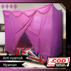 Kelambu Nyamuk Tebal Kuat Premium Ukuran Jumbo Klambu Gantung Tenda Kotak Lipat Murah Selambu Kamar Tidur Biru Hijau bisa diputar sudah dirakit tiang kelambu segi empat