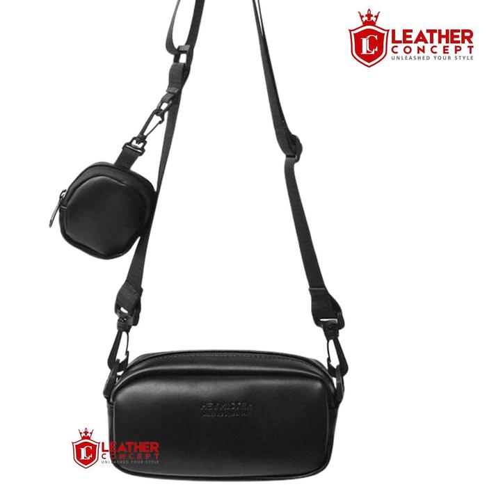 Gambar Tas Selempang Pria Kulit Tas Kulit Pria cowok BARNEY Hitam dari Leather Concept Kota Tangerang Tokopedia