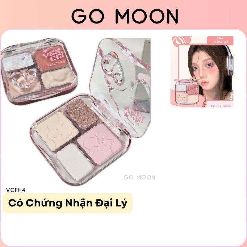 VEECCI Bảng Phấn Má Hồng VEECCI 4 Ô Kèm Highlight Nhũ Lì Tạo Khối Tone Hồng Pastel Tự Nhiên 9g VCFH4 Cosmetic Mỹ Phẩm Trang Điểm Nữ