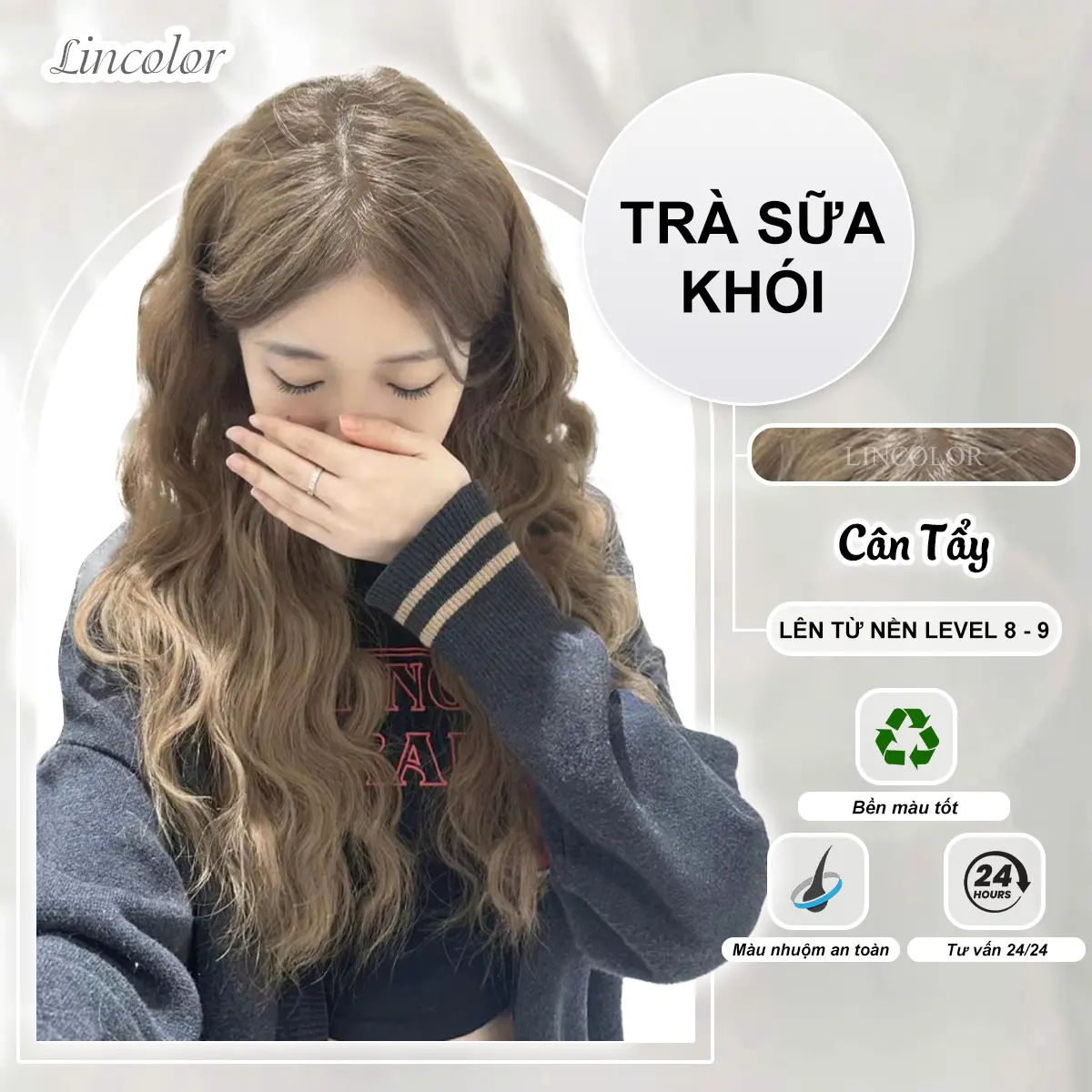 Thuốᴄ nhuộm tóc màu TRÀ SỮA KHÓI, cần tẩy, LIN_COLOR, tặng kèm oxy trợ nhuộm và bao tay, trùm đầu, bịt tai Đổi Màu Tóc Dưỡng Tóc Nữ