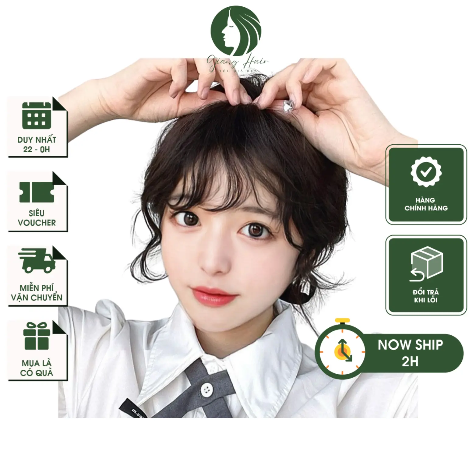 Tóc giả mái ngang tóc giả xoăn Nhà Mây tóc mái xoăn dành cho nữ-M27