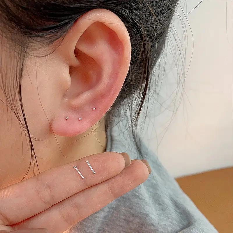 Belleza - Earrings Anting Tindik Tusuk Set 2 Pcs Bentuk Bola Mini S925 Sterling Silver Simple Aesthetic Model Sekrup Ukuran 2mm Aksesoris Fashion Pria Wanita Korean Style [A2-2]