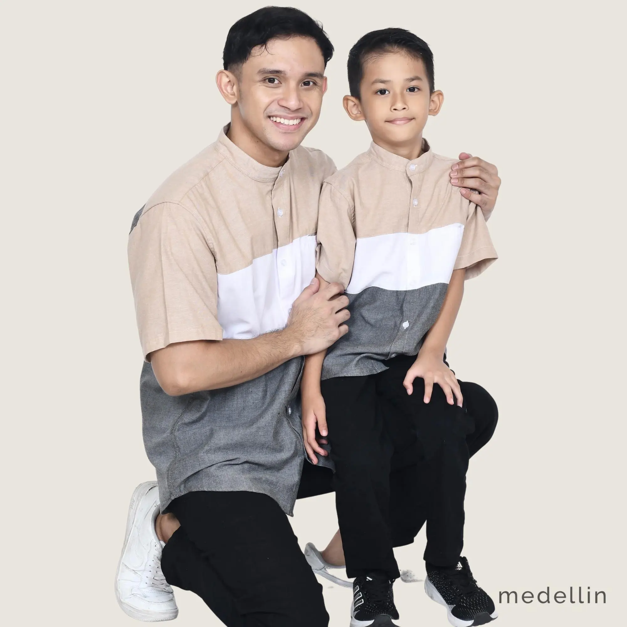 Medellin 101292 Kemeja Couple Ayah Anak Lengan Pendek Kerah Koko