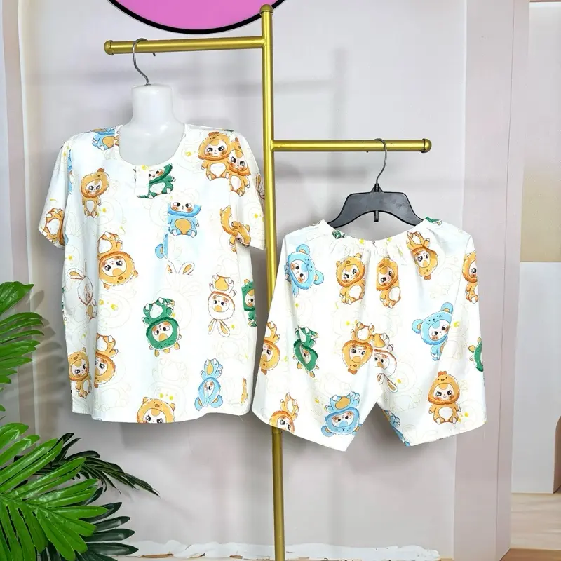 DQ10L-01. Bộ Quần Ngắn Áo Tay Ngắn Bé Trai. Chất Vải Tole Lanh Hai Da. Size 18kg - 75kg.
