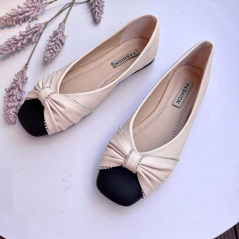 Giày nữ bệt nơ viền đá đế cao su dẻo Thiên An ( form 1.5) Shoes Giày Bệt