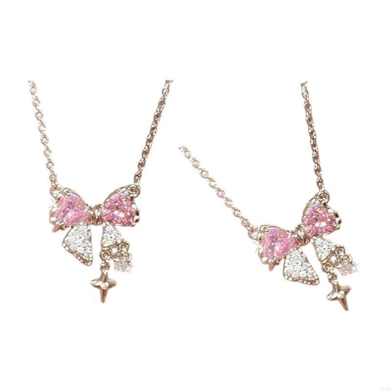 Explosive Network Red Pink Bright Bow Necklace Ins Students Sweet Cool Girl Clavicle Chain with Light Luxury Senior Sense of Summer 8