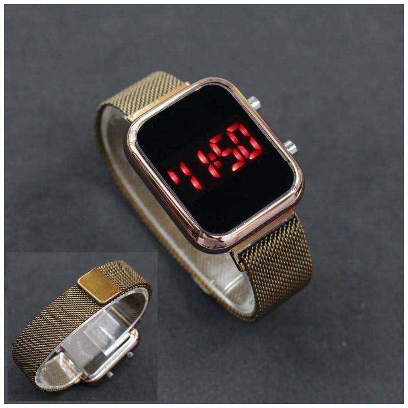 JAM LED WATCH MAGNET DIGITAL Stainless Elegan Wanita