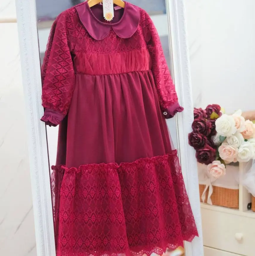 Baju Anak Gamis Rumaisha Syari Brukat Usia 4 5 6 7 8 9 10 11 12 13 Set Hijab Labella Pesta Kondangan Dress Muslim Perempuan Cantik Elegan Tali Pinggang