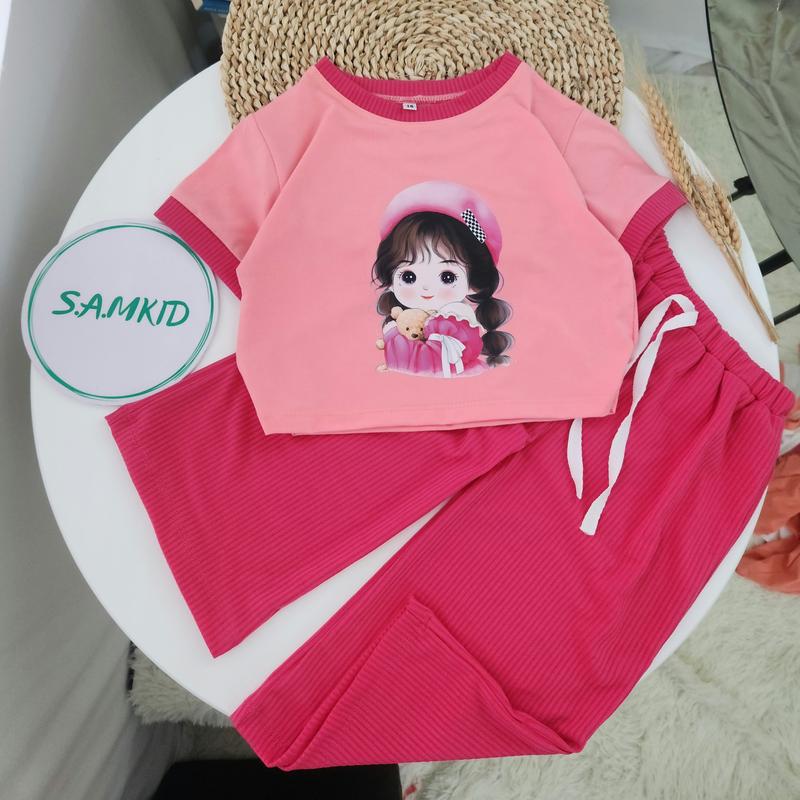 8-40kg Đồ bộ bé gái Sam kids quần ống rộng thun gân lụa áo thun cotton cho bé mát mẻ mùa hè , quần áo bé gái dễ thương, quần áo trẻ em hót