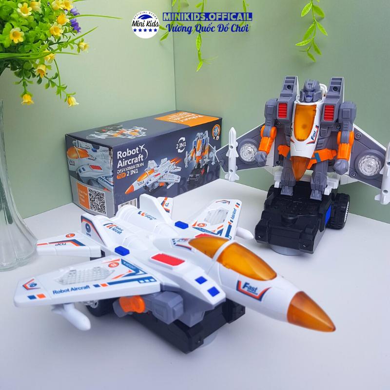 Đồ chơi máy bay chiến đấu biến hình robot chạy pin (tặng kèm pin) có nhạc và đèn led đẹp mắt dành cho bé >1T - MiniKids Toy rcplane 500km