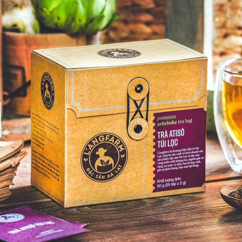 Trà atiso túi lọc Langfarm - Thảo mộc cho sức khoẻ thơm dịu vị thiên nhiên sản xuất tại Đà Lạt - Mẫu kraft 25 tép
