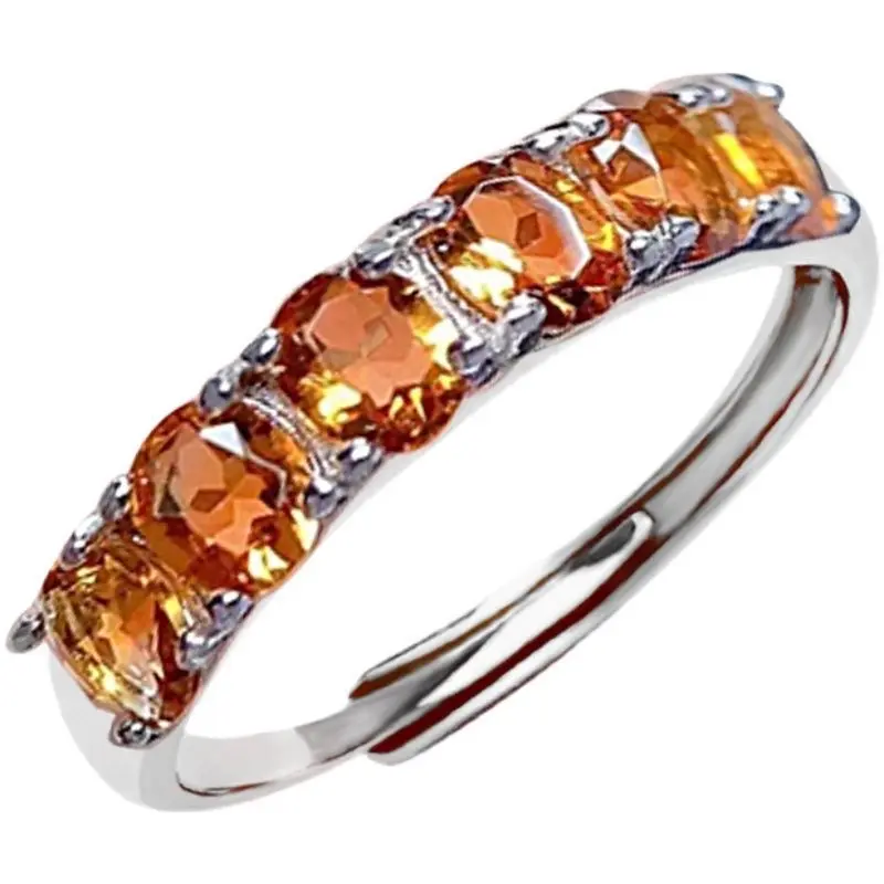 Nhẫn Citrine Wangfu May Mắn Brazil, Thiết Kế Tinh Tế Đơn Giản, Dát Nhiều Hạt, Nhẫn Có Thể Xếp Chồng, Bạc 925, Nhẫn Mở, Giả Tự Nhiên 0