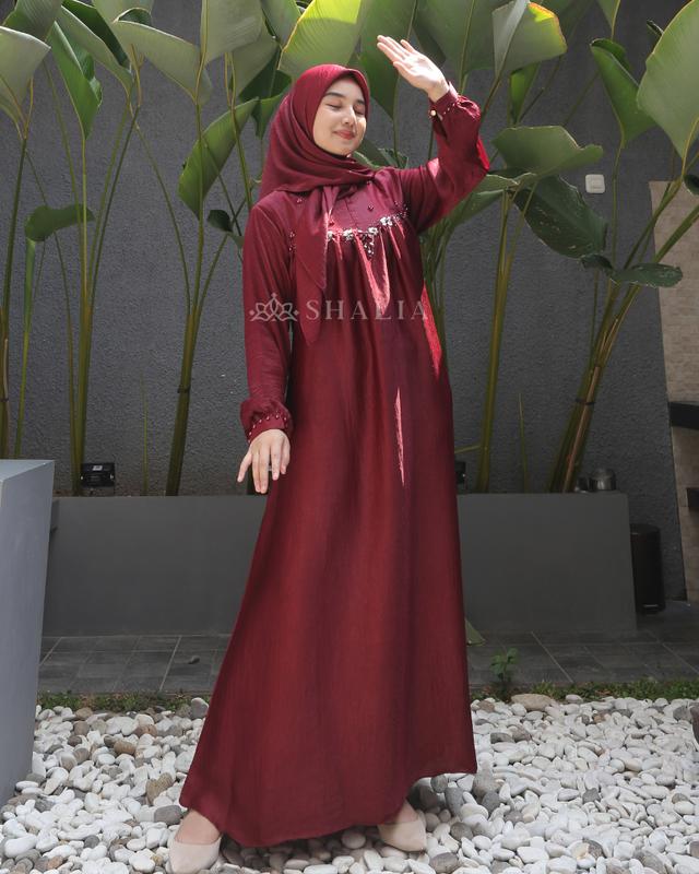 LUXURY Shalia | HUMAIRA Dress Set Hijab Santorini Silk Gamis Lebaran Simple Wanita Muslim Syari Payet Busui Mewah FREE BROS Pesta Kondangan Dewasa Nyaman Panjang 8