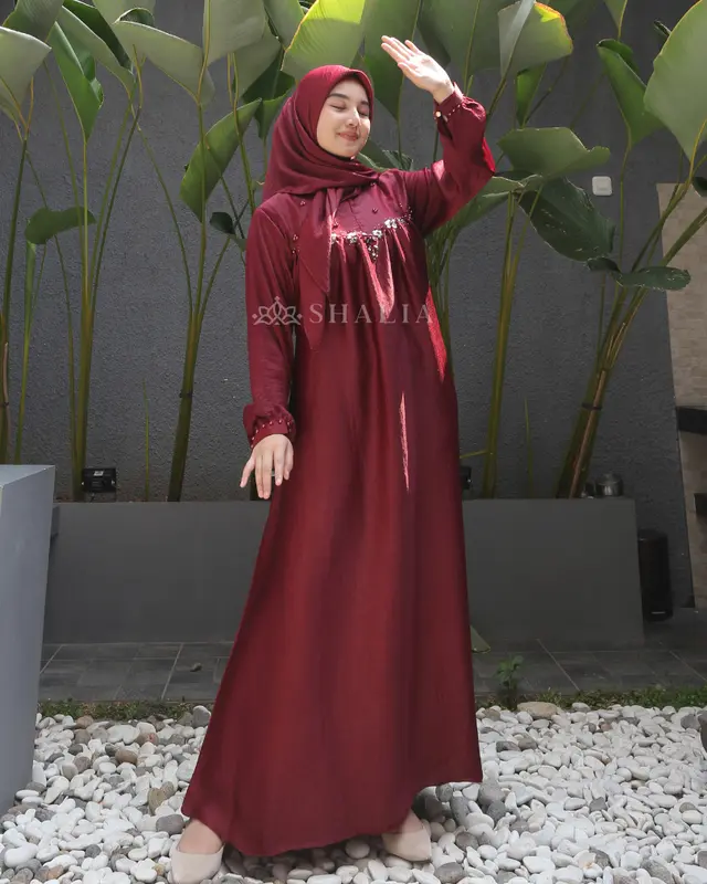 LUXURY Shalia | HUMAIRA Dress Set Hijab Santorini Silk Gamis Lebaran Simple Wanita Muslim Syari Payet Busui Mewah FREE BROS Pesta Kondangan Dewasa Nyaman Panjang 7