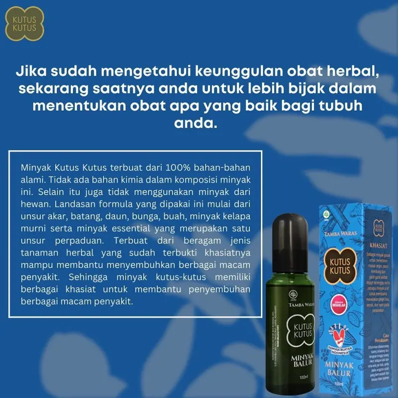 Minyak Kutus Kutus - Minyak Balur / Minyak Urut Herbal Organik Tamba Waras 100ml - Bantu Meredakan Gatal dan Nyeri 2