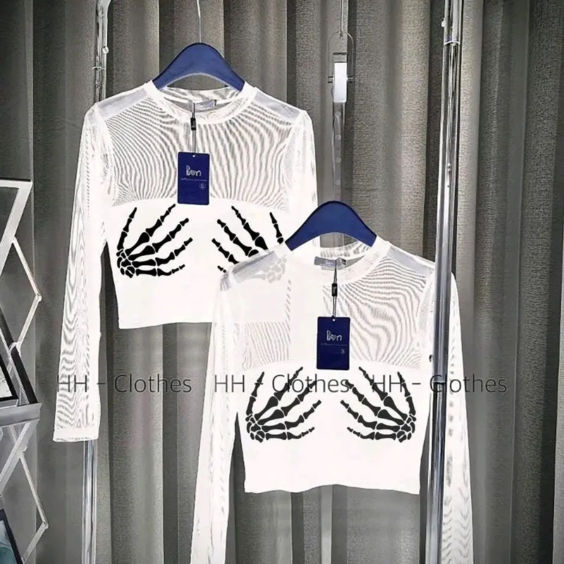 Áo lưới ôm gọn tay dài in hình bàn tay 1