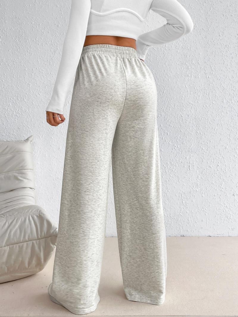 Product Introduction of Women's Solid Color Elastic Waist Wide Leg Sweatpants, Chic Casual Comfy Trousers for Daily Wear, Ladies Bottoms for All Seasons, Baggy Pants 2