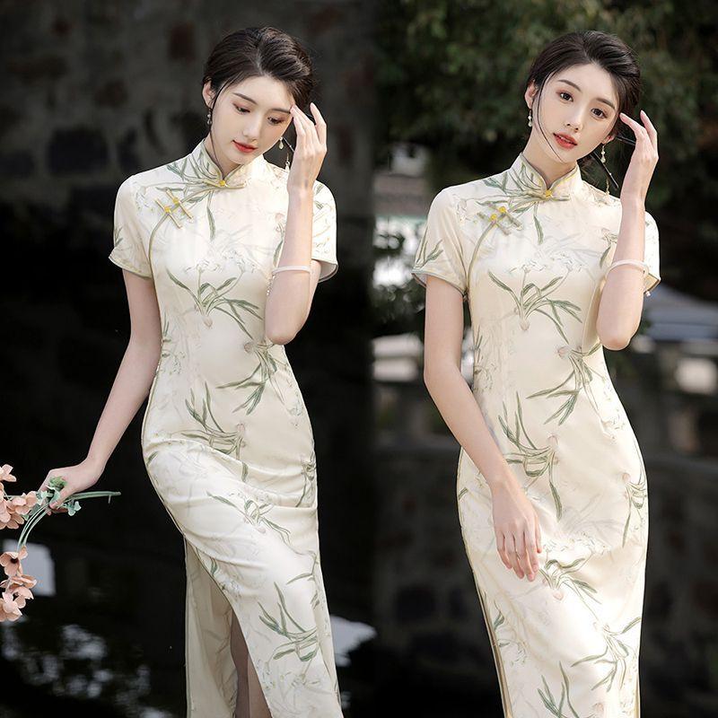 Sườn Xám Trung Quốc Mới, Phong Cách Nữ Mùa Hè Hàng Ngày, Loại Dài Sửa Đổi, Thanh Lịch Cao Cấp, Làm Bằng Satin, Thích Hợp Cho Người Trẻ, Phong Cách Quốc Gia, Hàng Mới Về Năm 2024 5