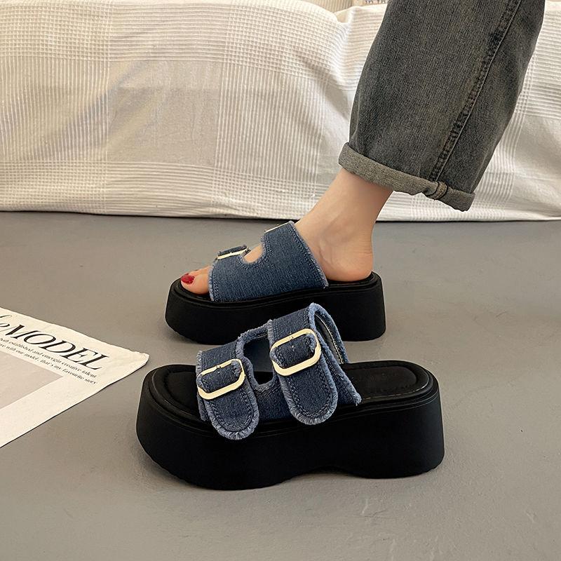 Dép Đế Muffin, Hàng Mới Về Cho Nữ, Dép Denim Tăng Dài, Phong Cách La Mã Thể Thao, Giày Thoáng Khí, Hàng Châu Âu, Hợp Xu hướng, Được Đánh Giá Cao Với Hơn 99% Cùng Phong Cách, Có Sẵn Năm 2025 2