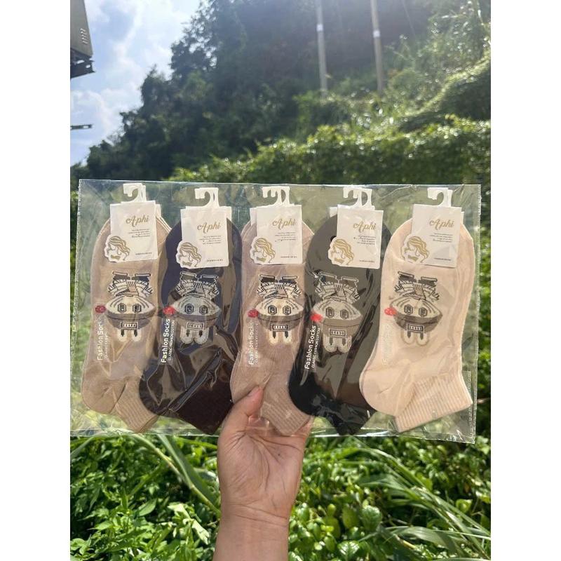 Set 5 Đôi Tất Nữ Cổ Ngắn Họa Tiết Labubu Tone Màu Nâu Basic Trẻ Trung Phong Cách Hàn Quốc H5 6