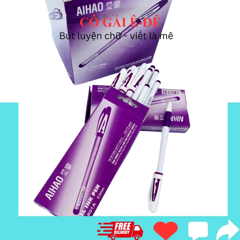 Hộp 12 bút gel chữ A Aihao mực Xanh/Tím ngòi 0.5mm phù hợp cho học sinh tiểu học, bút gel văn phòng, bút học sinh 6
