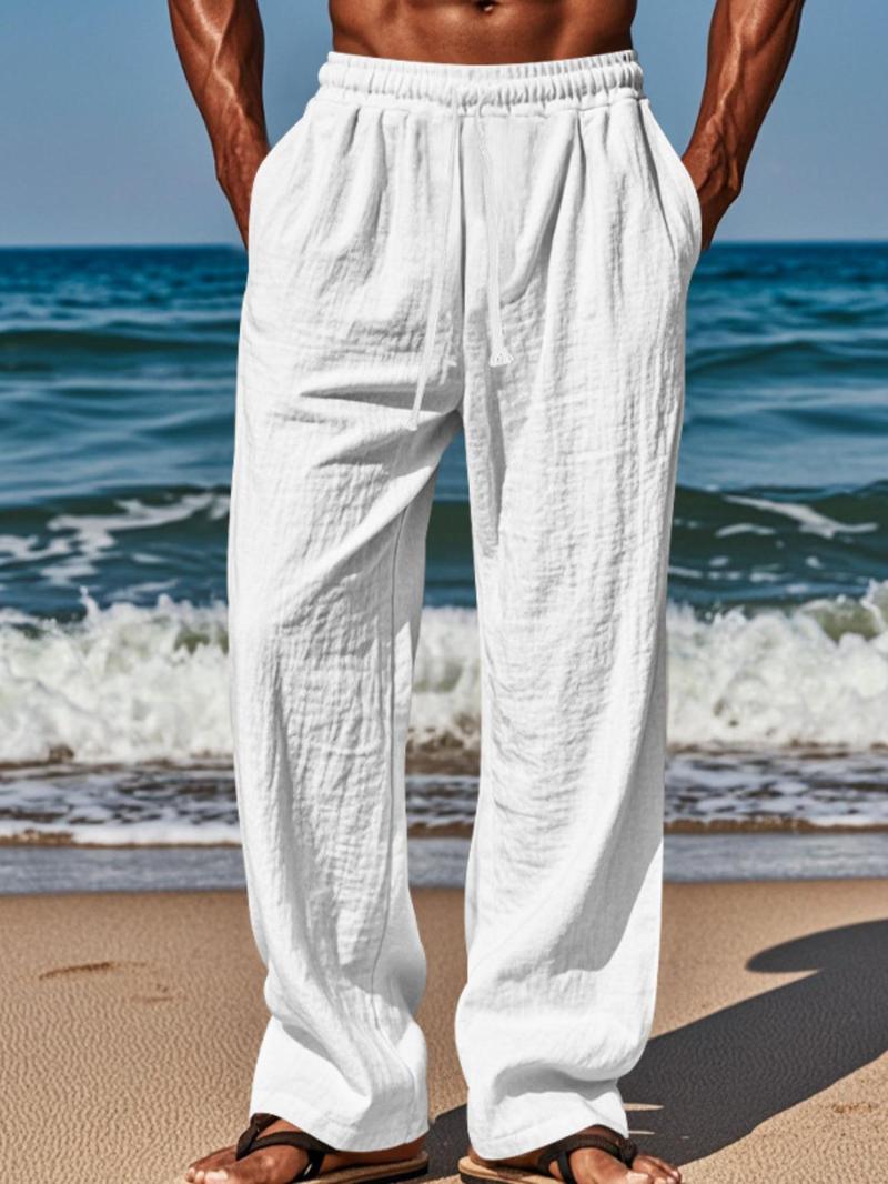 Product Introduction of Men's Solid Color Pants, Casual Comfy Breathable Trousers for Summer, Men's Bottoms for Beach Vacation Daily Wear 2