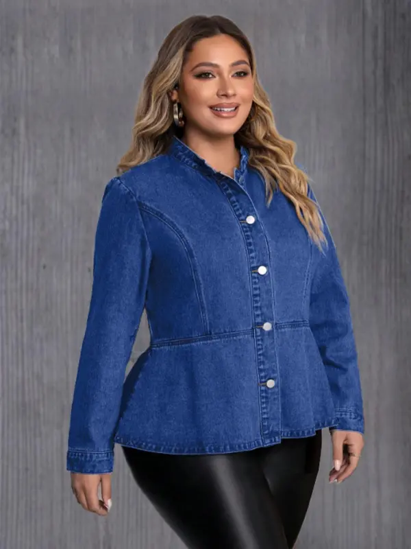 【Plus Size】 Denim Jacket, Casual Long Sleeve Button Front Outerwear for Daily Wear, Women's Plus Clothing for All Seasons 3