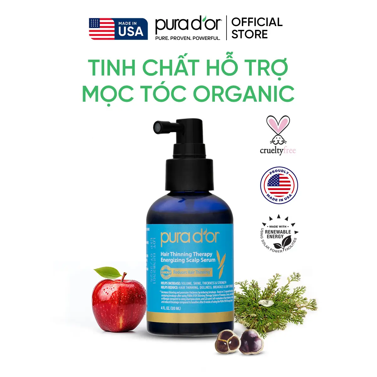 Tinh Chất Hỗ Trợ Giảm Rụng Tóc, Hỗ Trợ Kích Thích Mọc Tóc Organic Pura D'OR Hair Thinning Therapy Energizing Scalp Serum 120ML | Chăm Sóc Tóc, Dưỡng Tóc Chắc Khỏe, Cấp Ẩm Tự Nhiên - Mega Livestream